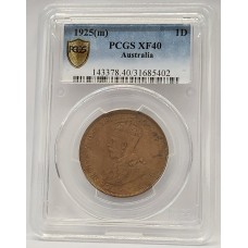 AUSTRALIA 1925 . ONE 1 PENNY . PCGS XF40